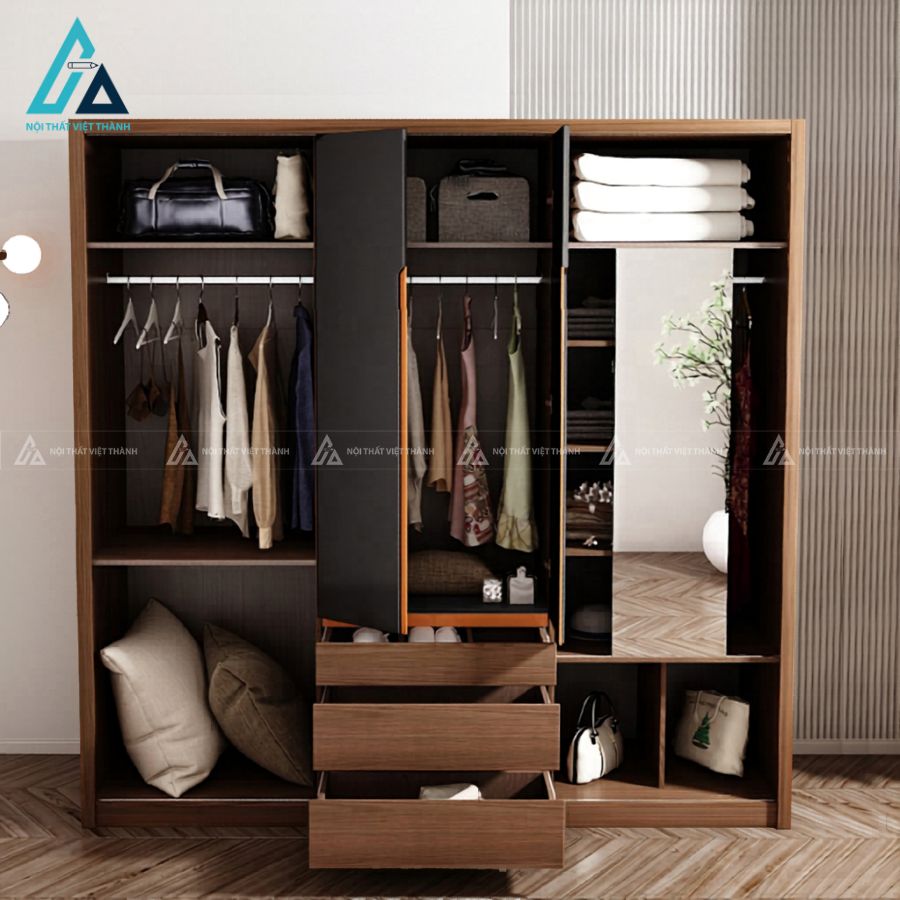 Combo phòng ngủ gỗ hiện đại tích hợp giường có kệ đầu và tủ đồ ngăn kéo 3