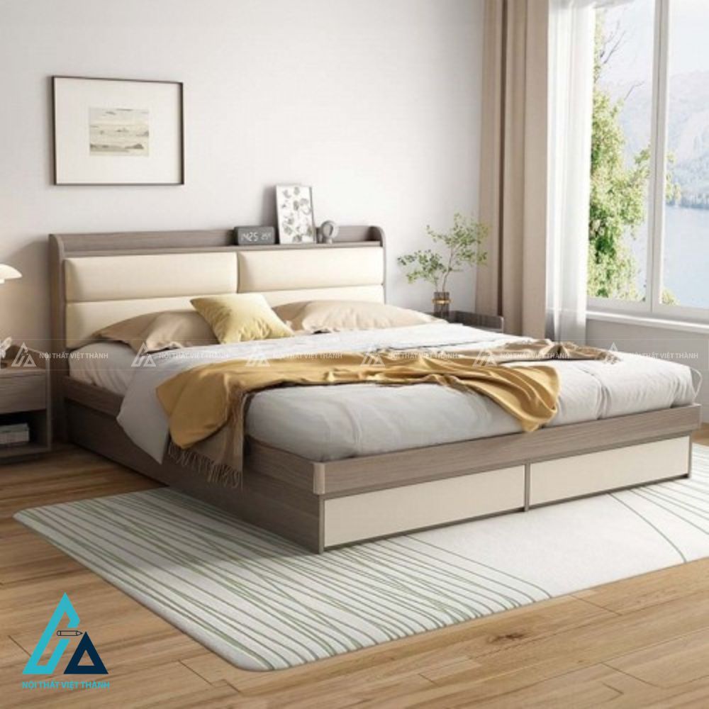 Combo phòng ngủ hiện đại tích hợp giường hộp và tủ lùa kèm kệ đèn led 3