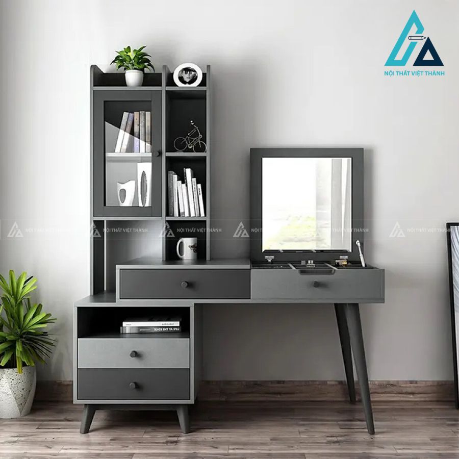 Combo phòng ngủ gỗ hiện đại màu ghi tích hợp giường hộp và tủ cánh mở 2