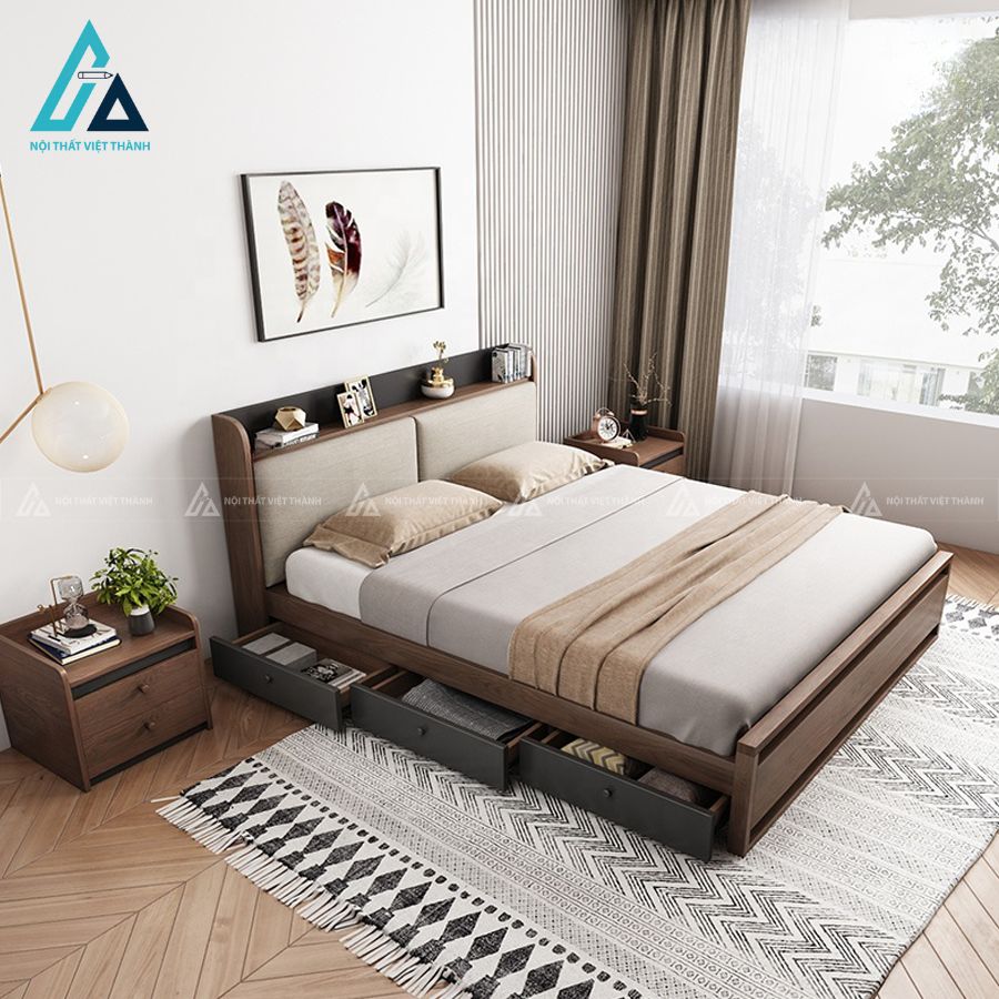 Combo phòng ngủ gỗ hiện đại tích hợp giường có kệ đầu và tủ đồ ngăn kéo 4