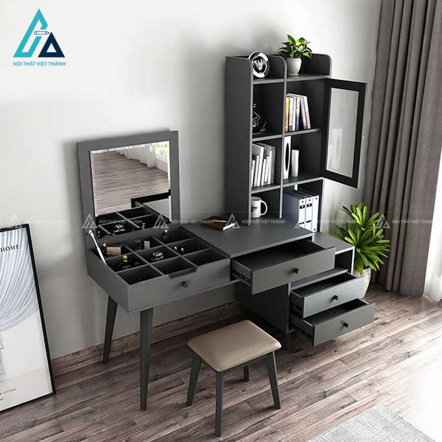 Combo phòng ngủ gỗ hiện đại màu ghi tích hợp giường hộp và tủ cánh mở 3