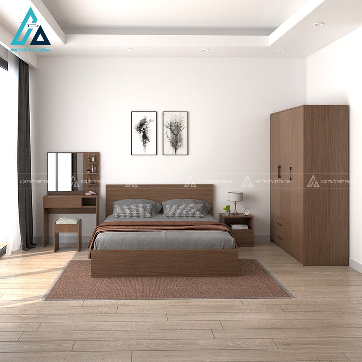 Combo phòng ngủ gỗ hiện đại tiết kiệm diện tích cho gia đình 4
