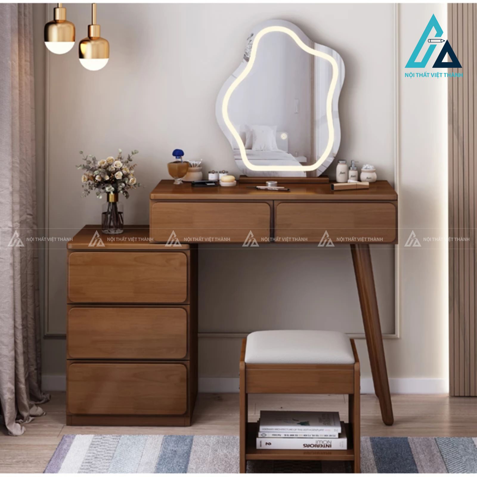 Combo phòng ngủ gỗ tự nhiên phối cánh tủ mây đan phong cách 1