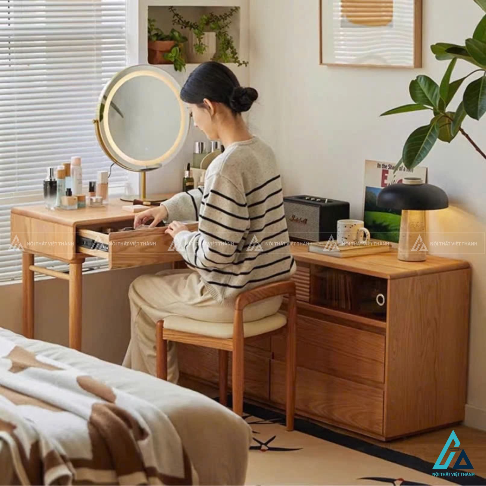 Combo giường ngủ kết hợp tủ áo cánh lùa và bàn trang điểm thông minh 1
