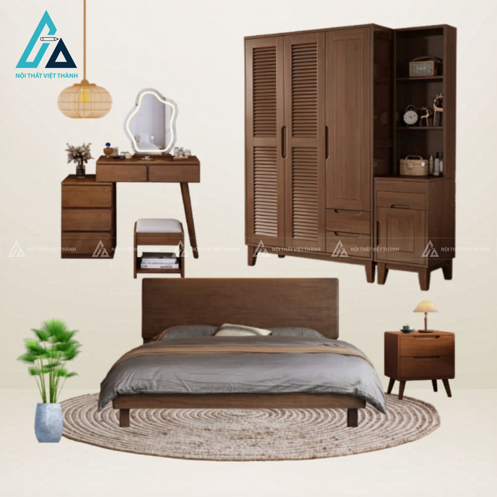 Combo phòng ngủ tích hợp tủ quần áo và bàn trang điểm hiện đại 1