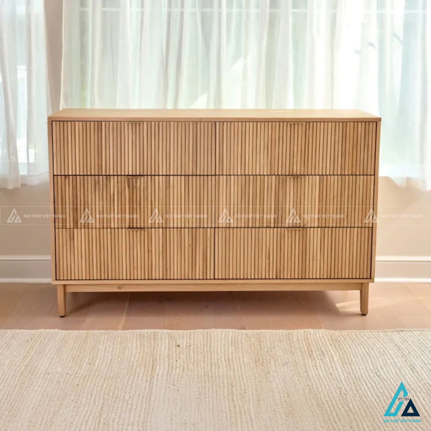 Bộ giường tủ nan dọc gỗ tự nhiên cho phòng ngủ hiện đại 1