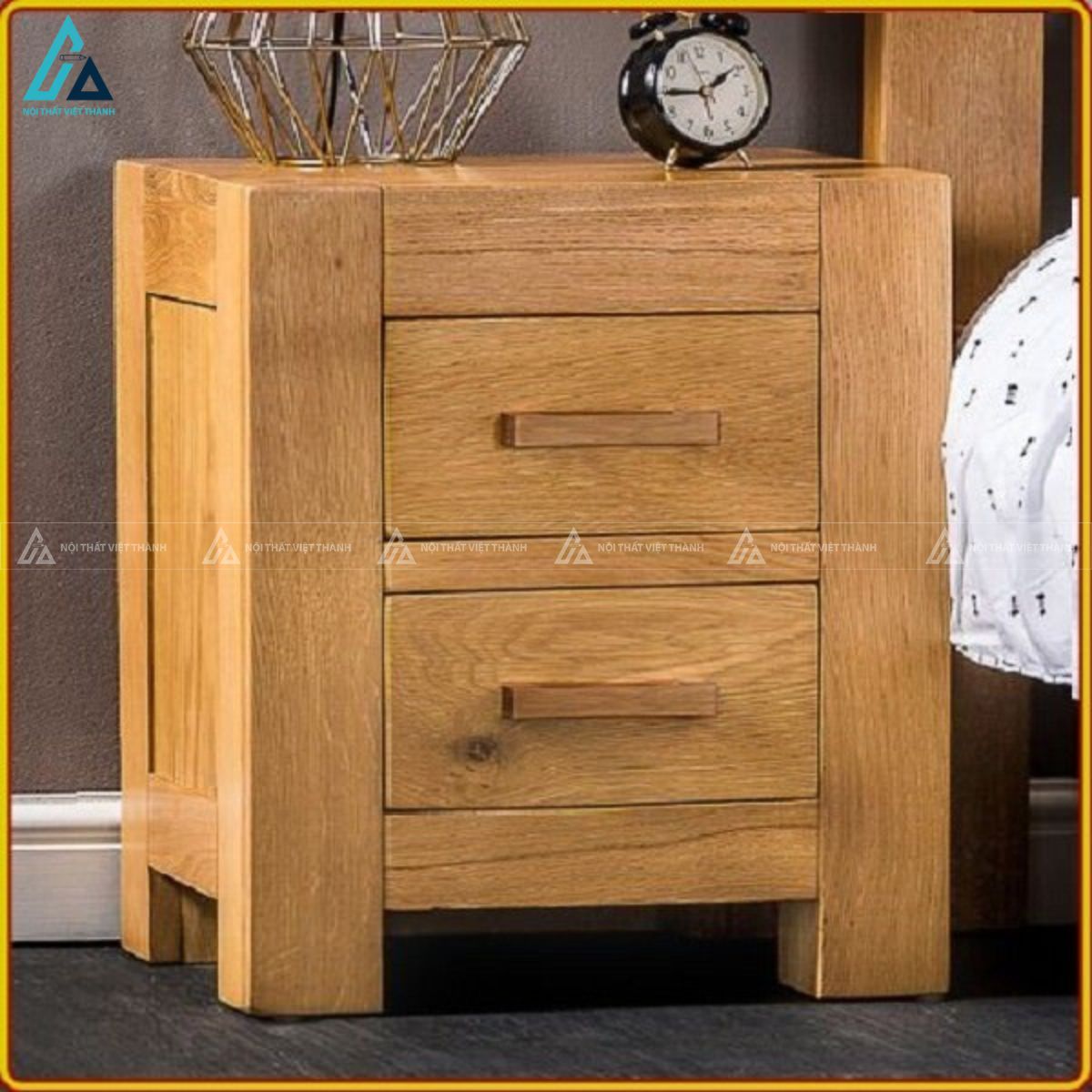 Combo giường ngủ thiết kế chân khối và tủ ngăn kéo gỗ tự nhiên 1