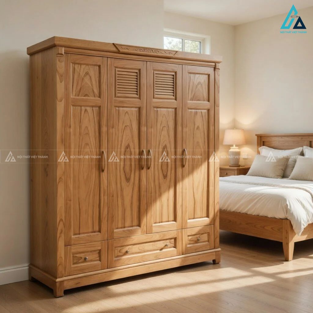 Combo giường ngủ ngăn kéo và tủ áo bàn phấn gỗ tự nhiên 1