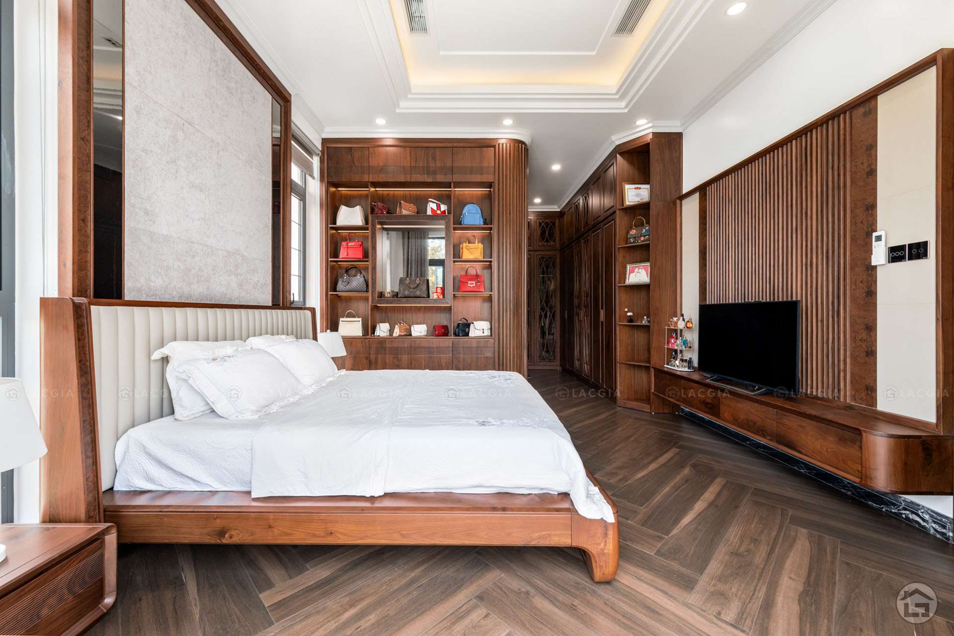 Combo giường ngủ gỗ tự nhiên kết hợp tủ đứng nhiều ngăn trang trí 1