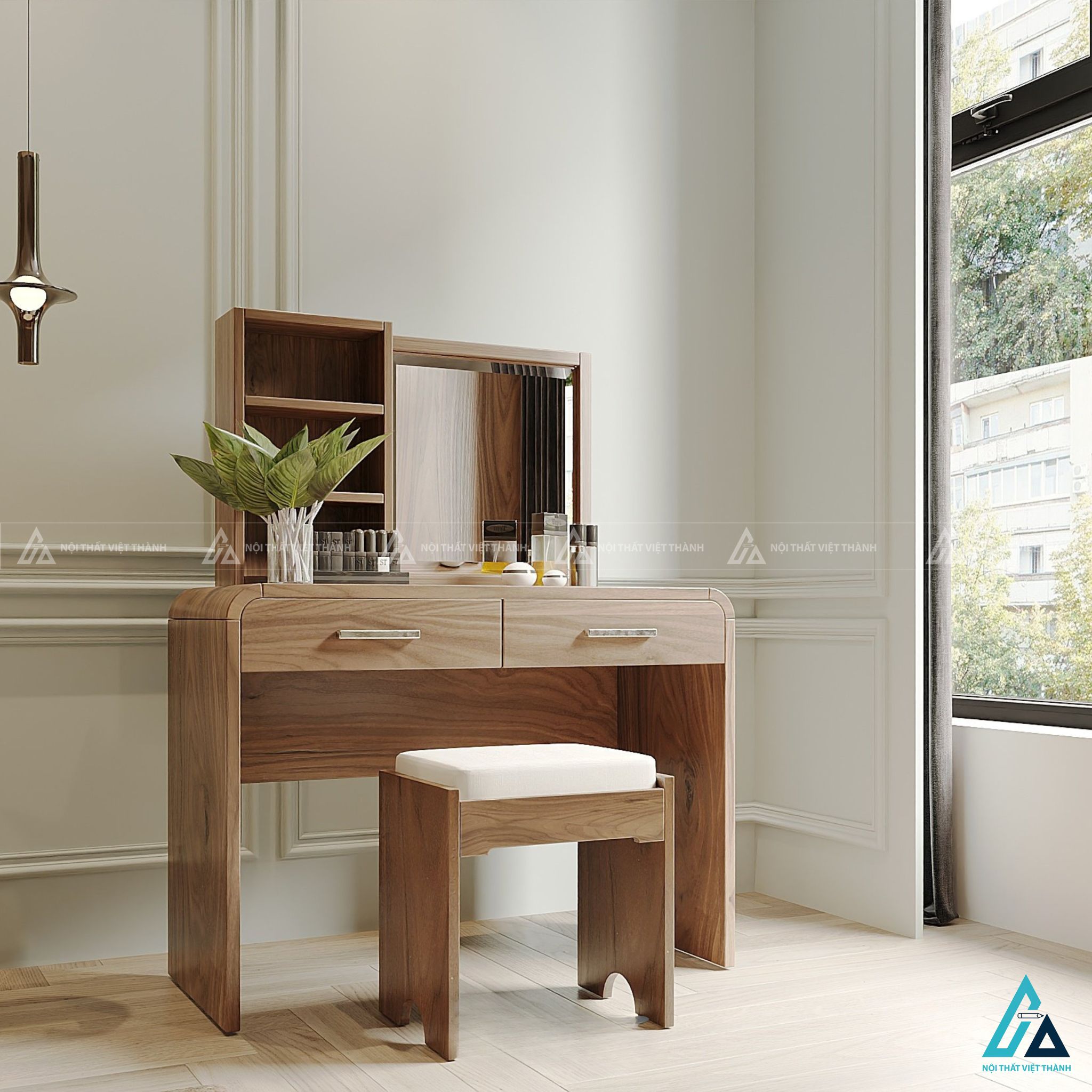Bộ giường ngủ đầu giường hình vương miện kết hợp tủ áo cánh kính 1
