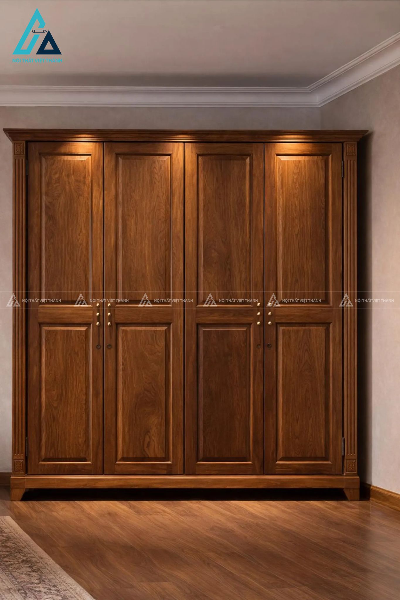 Combo giường ngủ khung gỗ chân cao và tủ quần áo tiện nghi 2