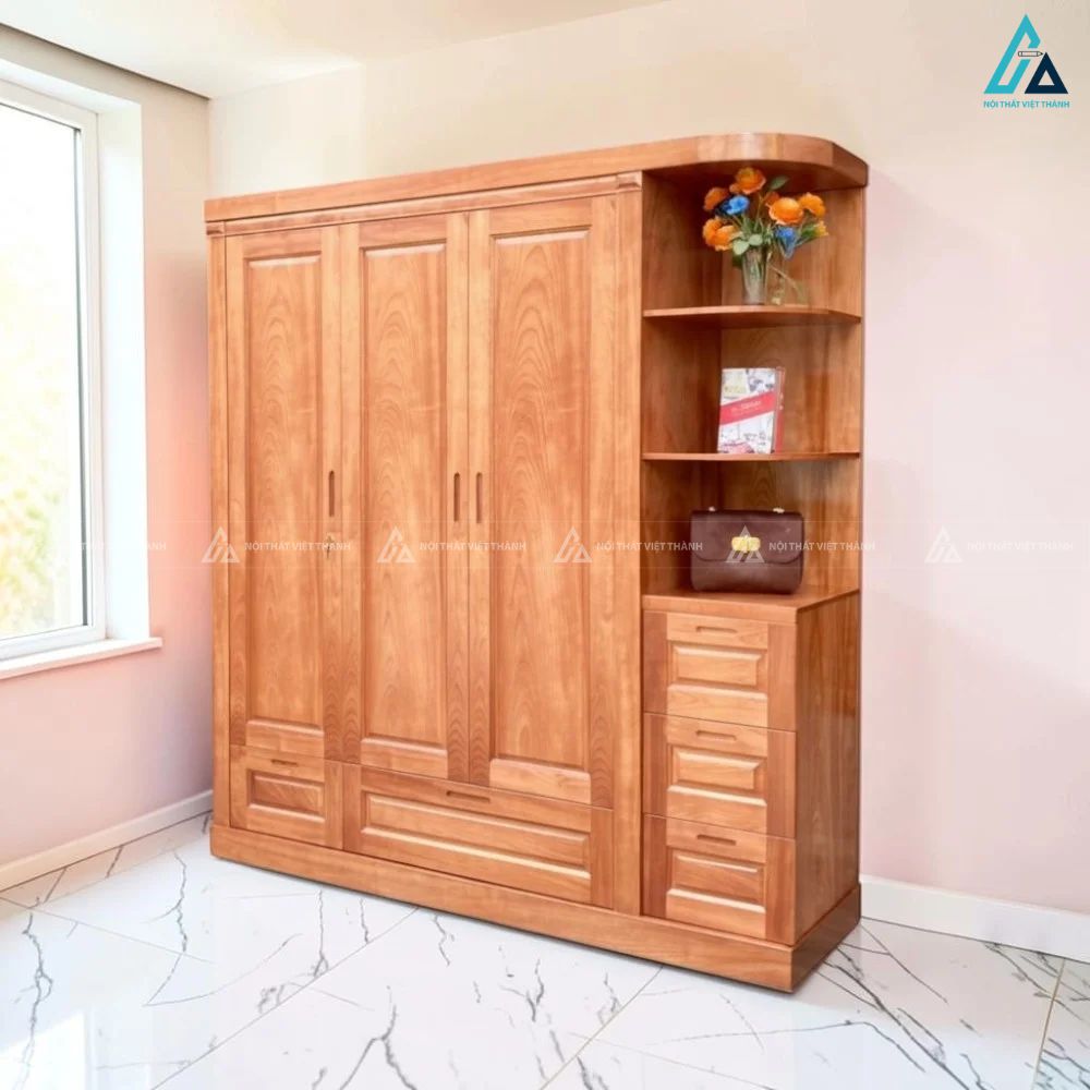 Combo giường hộc kéo và tủ kệ bàn phấn gỗ tự nhiên hiện đại 2