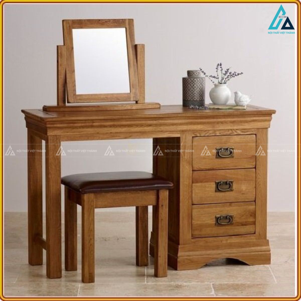 Combo giường ngủ chân cao và tủ áo bàn phấn gỗ tự nhiên 2