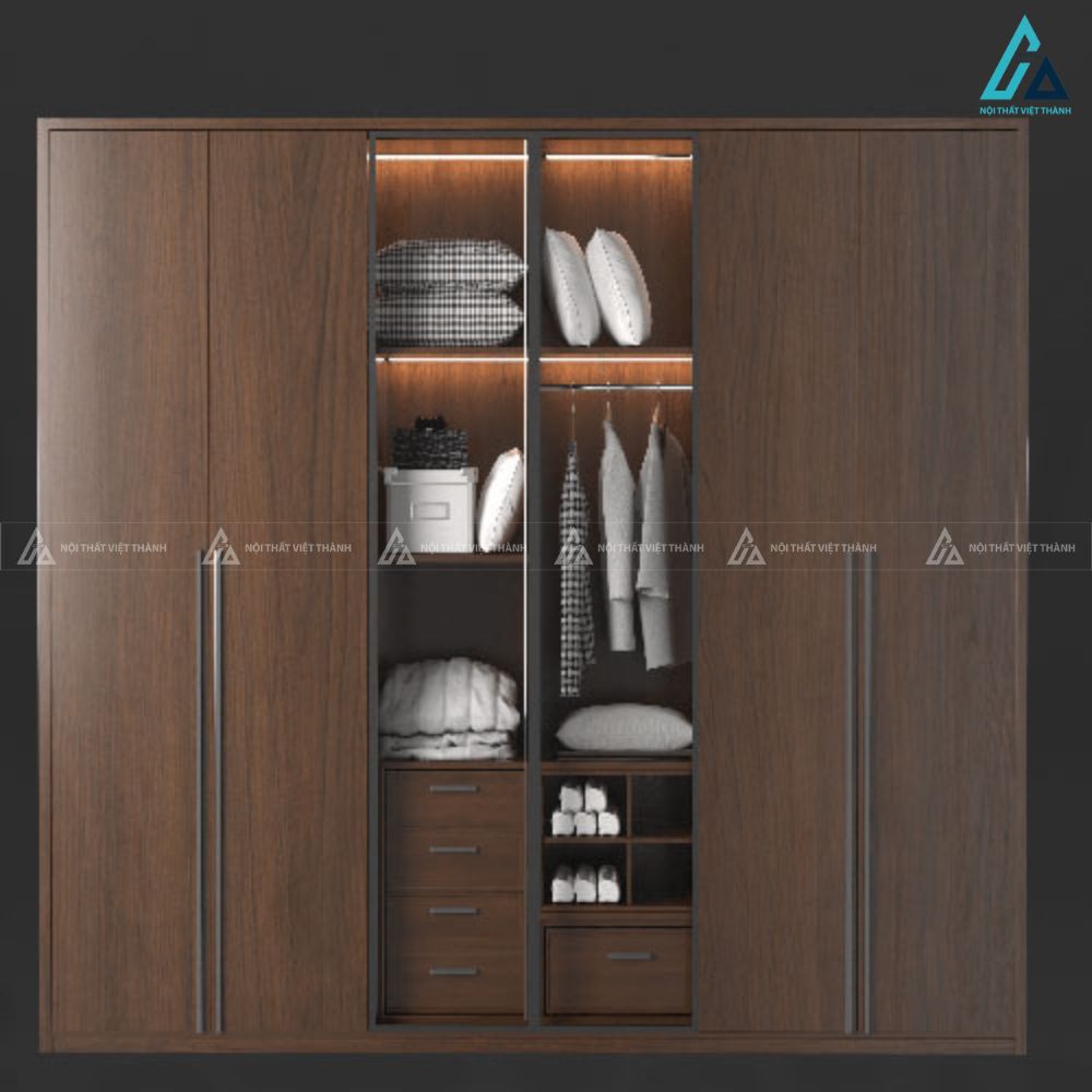 Bộ giường ngủ vân gỗ hình chữ v kết hợp bàn phấn và táp đầu giường 2