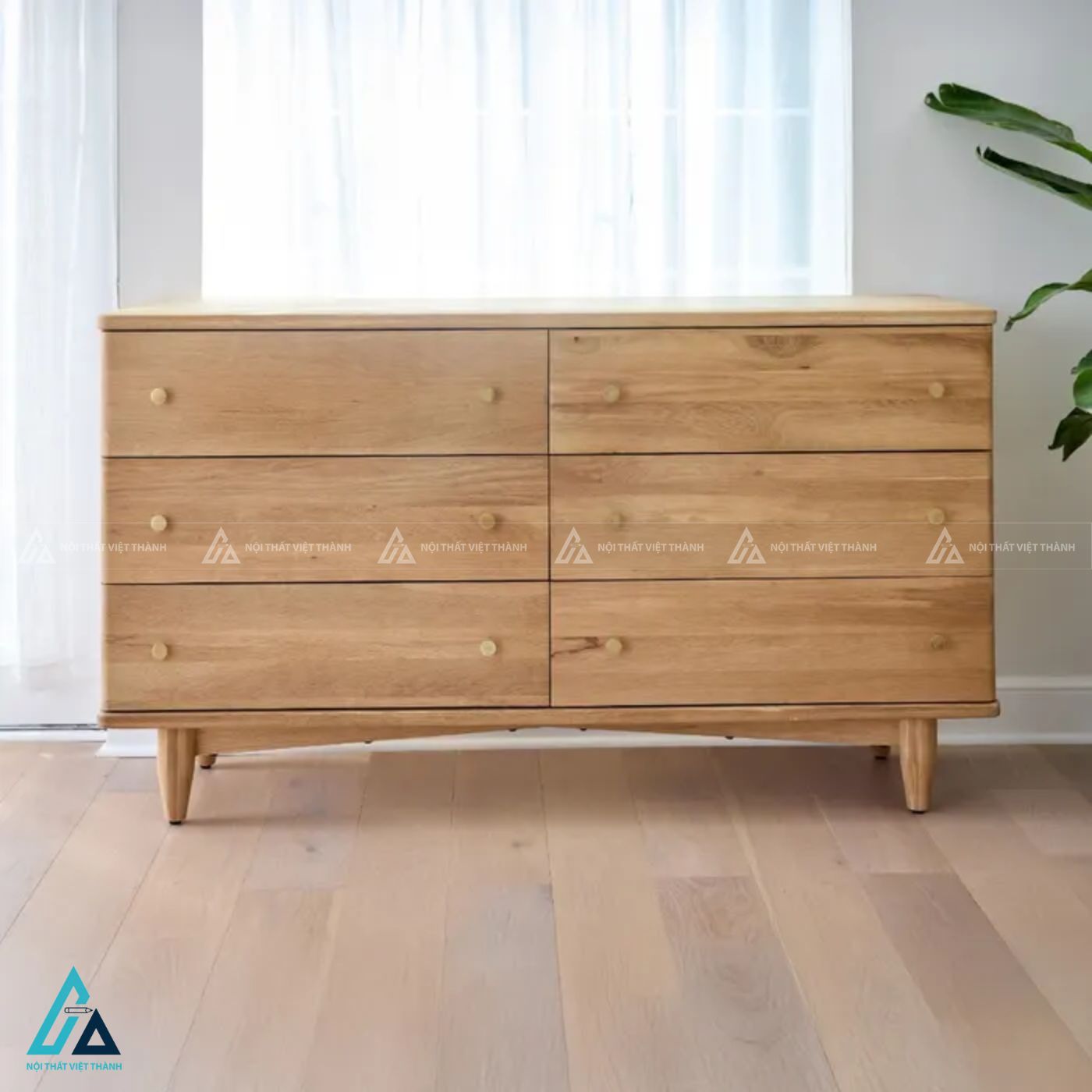 Bộ giường gỗ tự nhiên bo góc và kệ tủ đa tầng tinh tế cho phòng ngủ 2