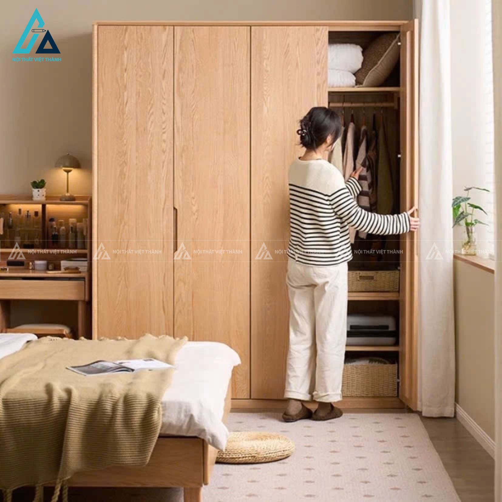 Bộ giường ngủ chân cao kết hợp bàn học và hệ tủ quần áo đa năng 2