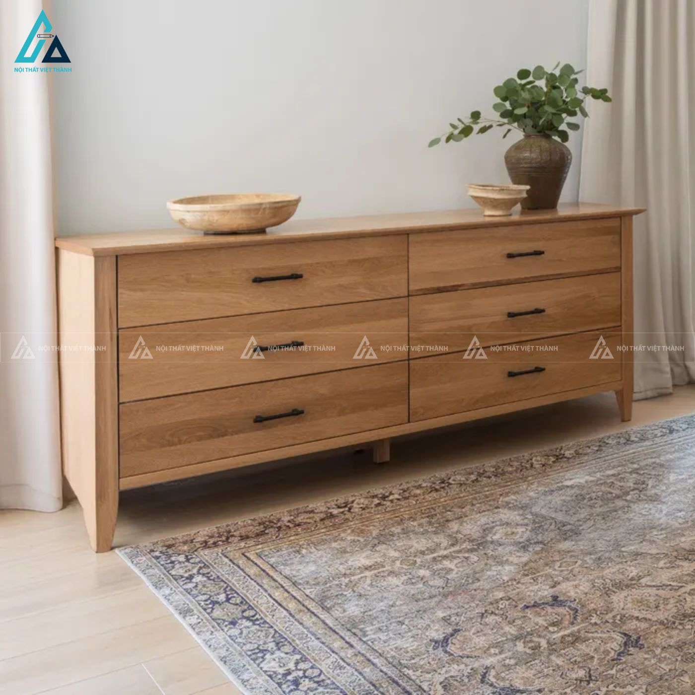 Combo giường ngủ khung gỗ tự nhiên chân cao tinh tế hiện đại 2