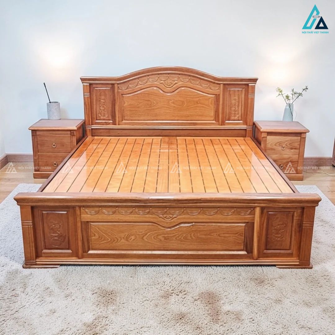 Combo giường ngủ tủ bàn trang điểm gỗ tự nhiên cao cấp 2
