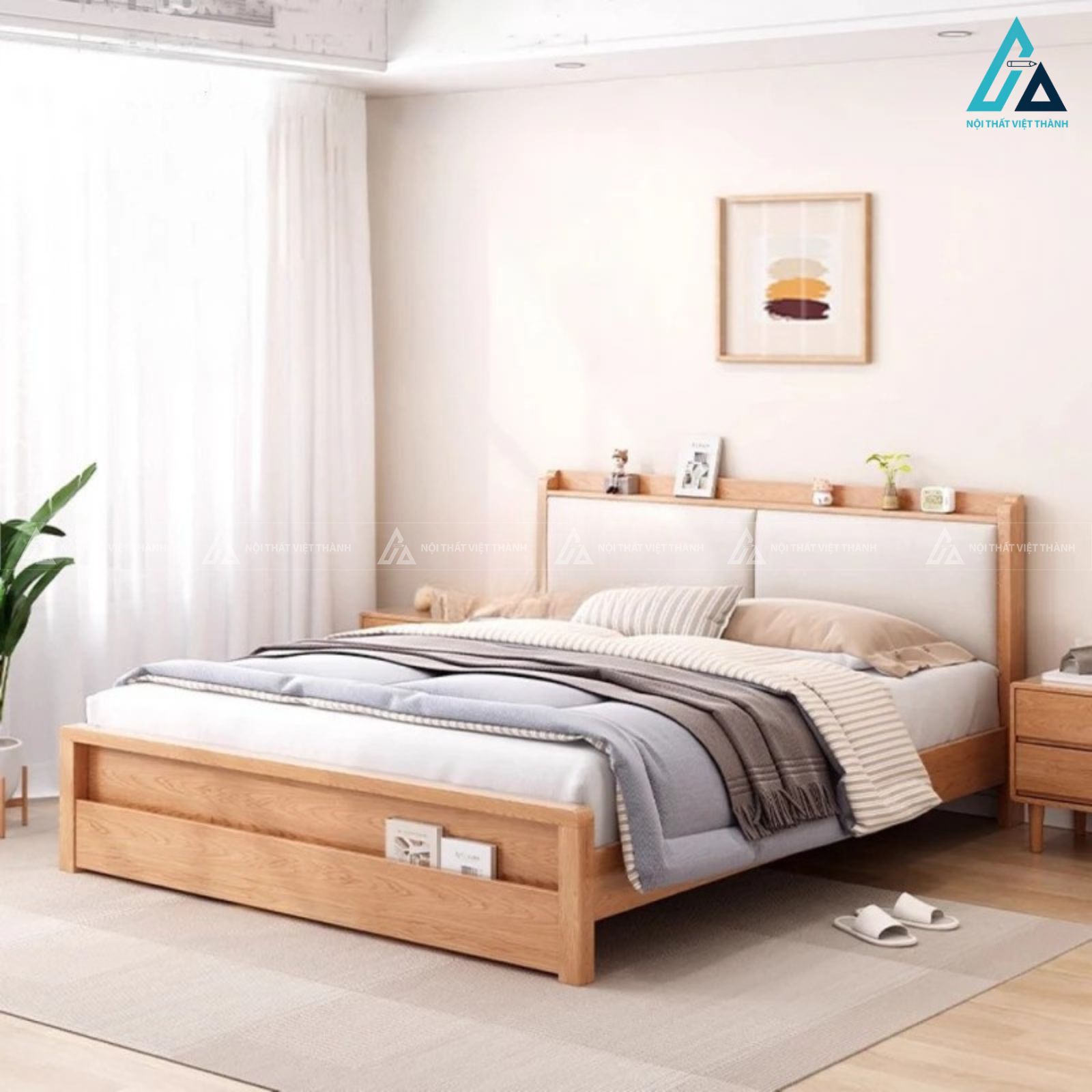 Combo giường ngủ gỗ đầu giường bọc nệm và tủ đồ đa năng tiện nghi 3