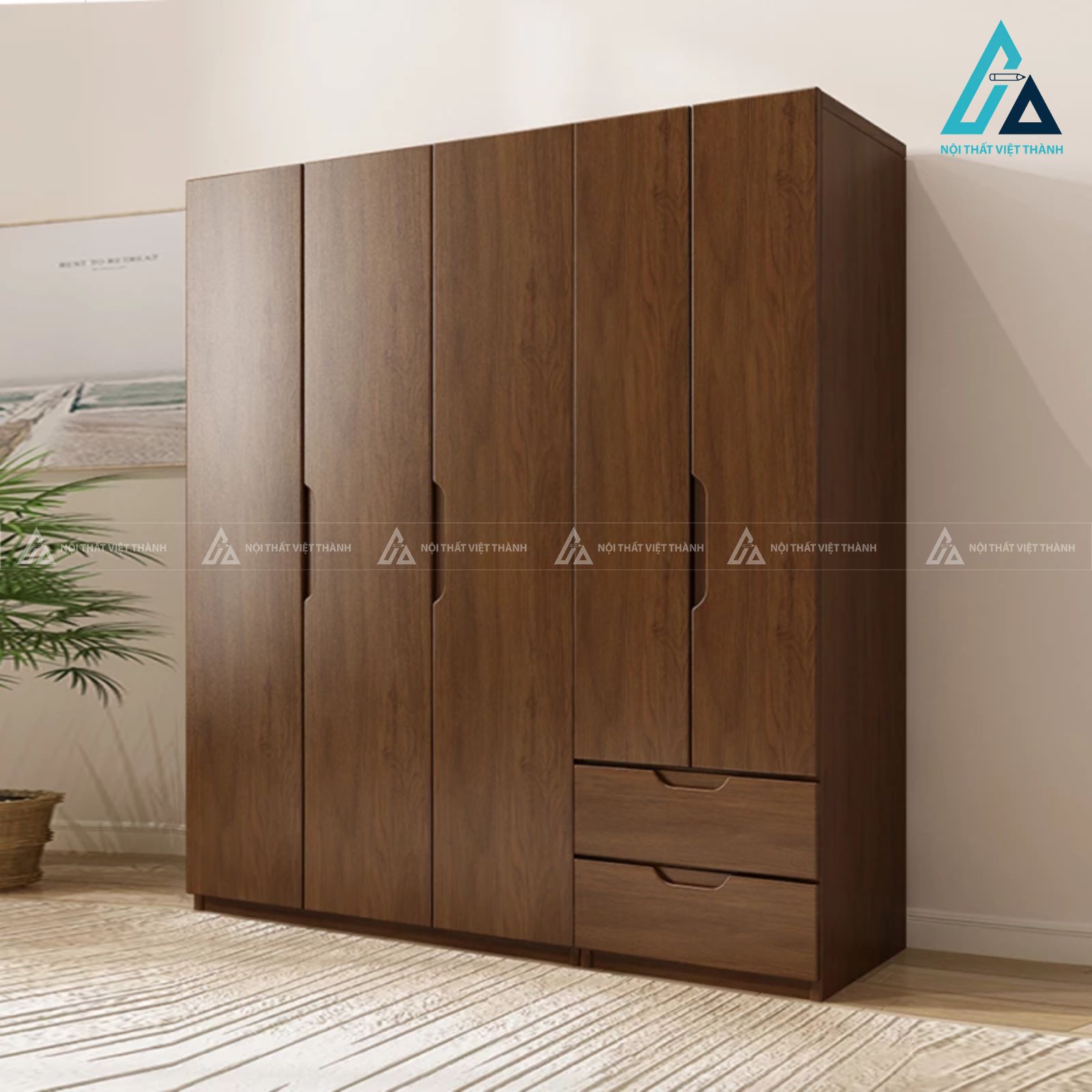 Combo giường ngủ gỗ tự nhiên có ngăn kéo và bàn trang điểm nhỏ gọn 3