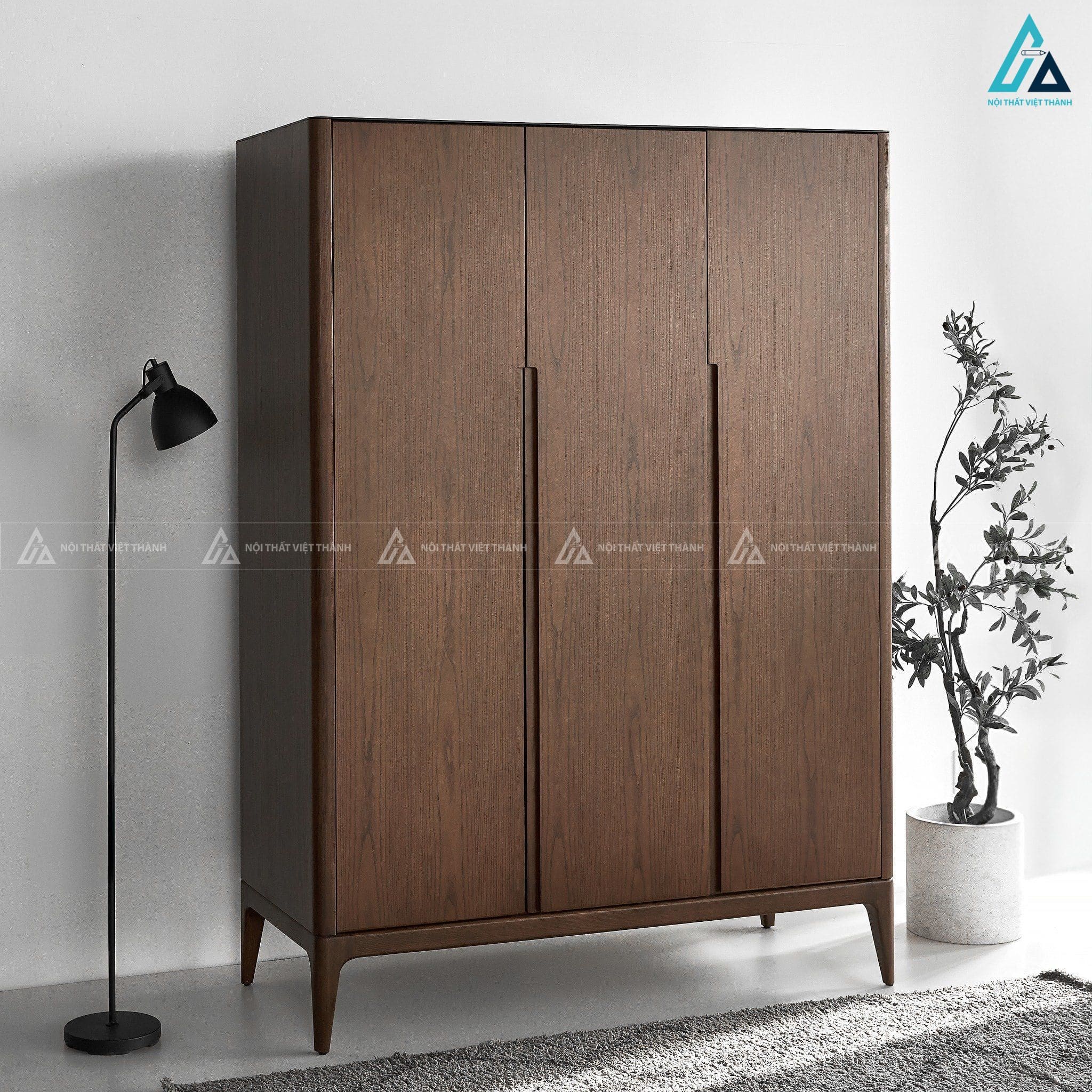 Combo phòng ngủ gỗ tự nhiên đầu giường cao bọc nệm tông trầm tối giản 3