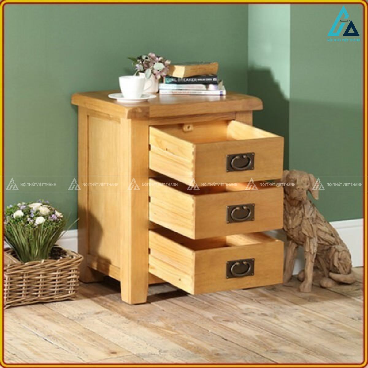 Combo giường ngủ có ghế băng dài và tủ quần áo gỗ tự nhiên 3