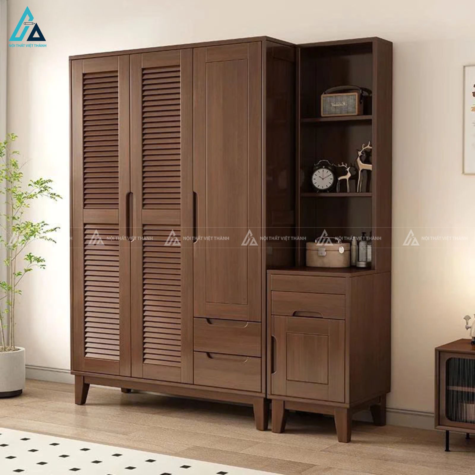 Combo giường ngủ kết hợp tủ áo và bàn phấn gương đèn led 3