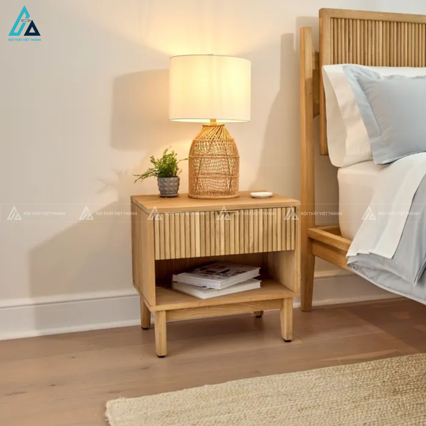 Bộ giường tủ nan dọc gỗ tự nhiên cho phòng ngủ hiện đại 3