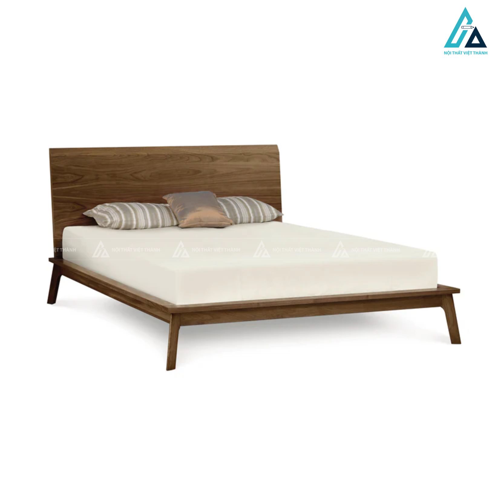Combo giường ngủ chân vát hiện đại kết hợp tủ thấp có gương treo tường 3