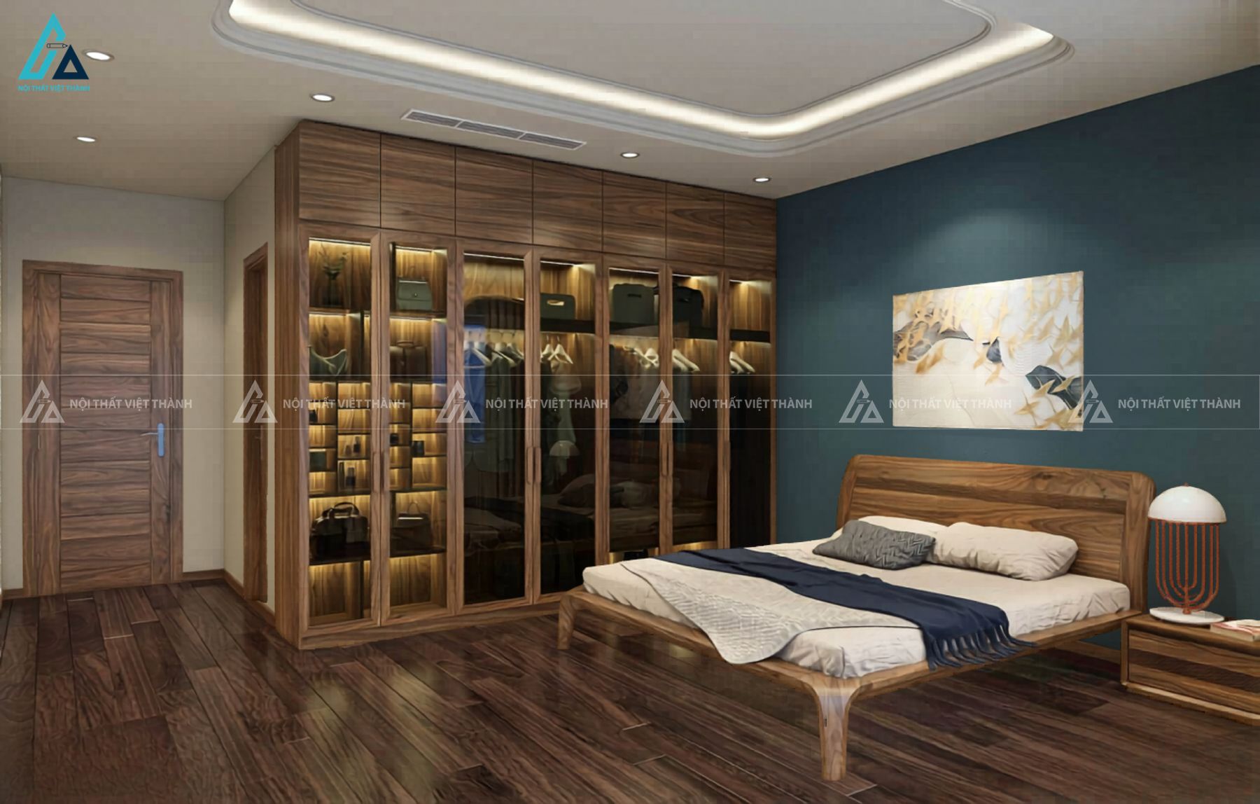 Combo tủ quần áo kịch trần tích hợp bàn làm việc và giường ngủ gỗ 2
