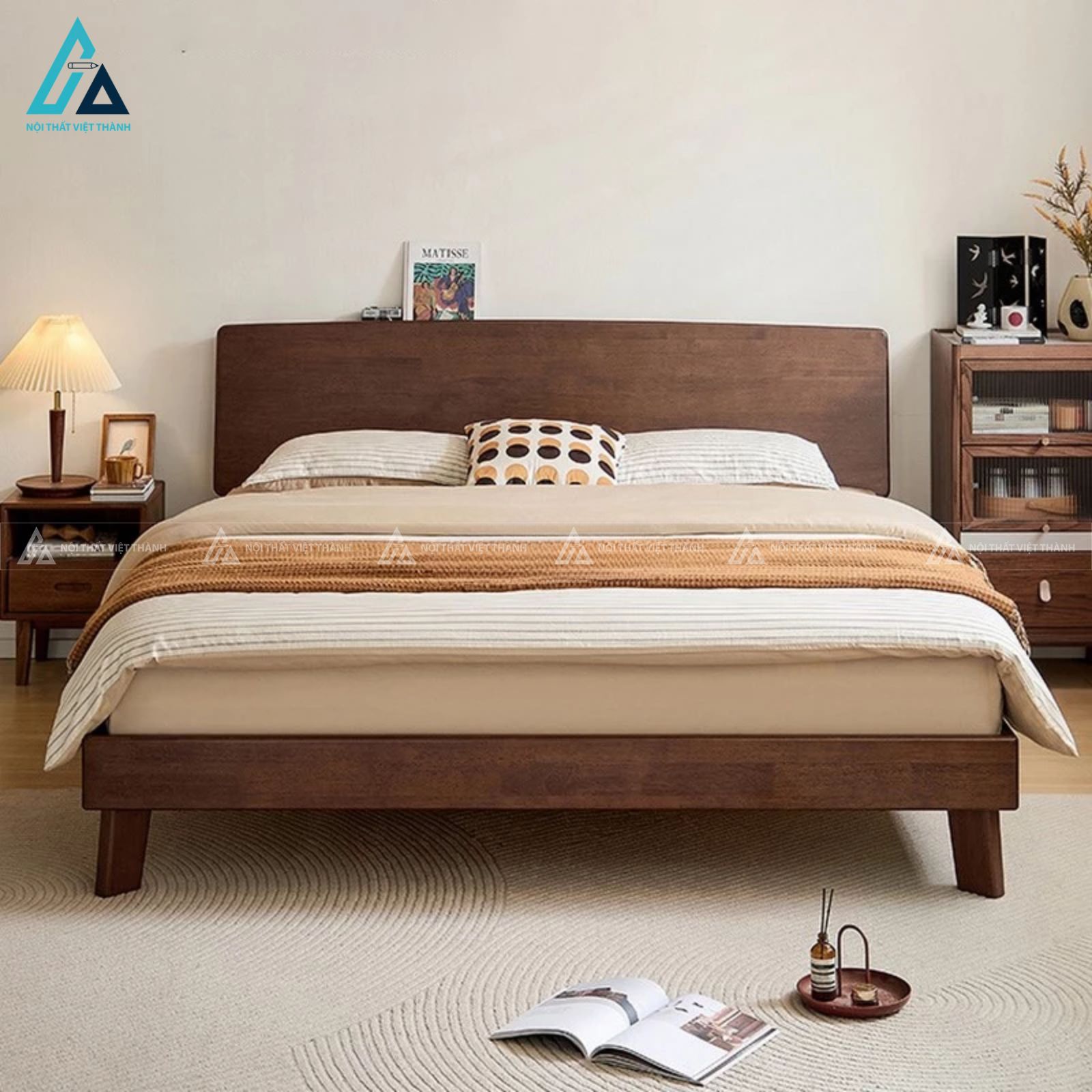 Combo phòng ngủ gỗ tự nhiên chân cao và tủ quần áo có kệ góc 4