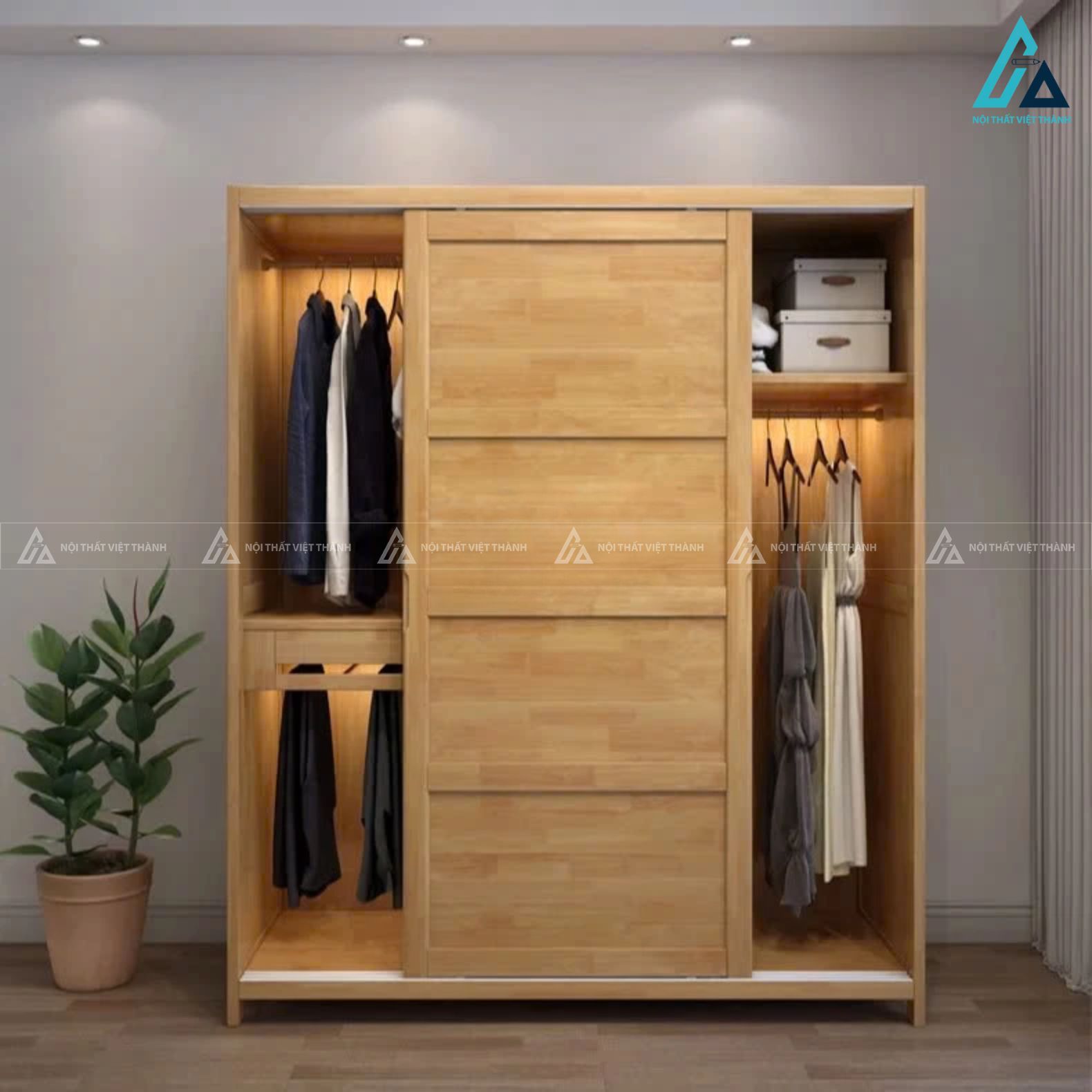 Combo phòng ngủ thông minh giường chân cao và tủ cánh lùa 4