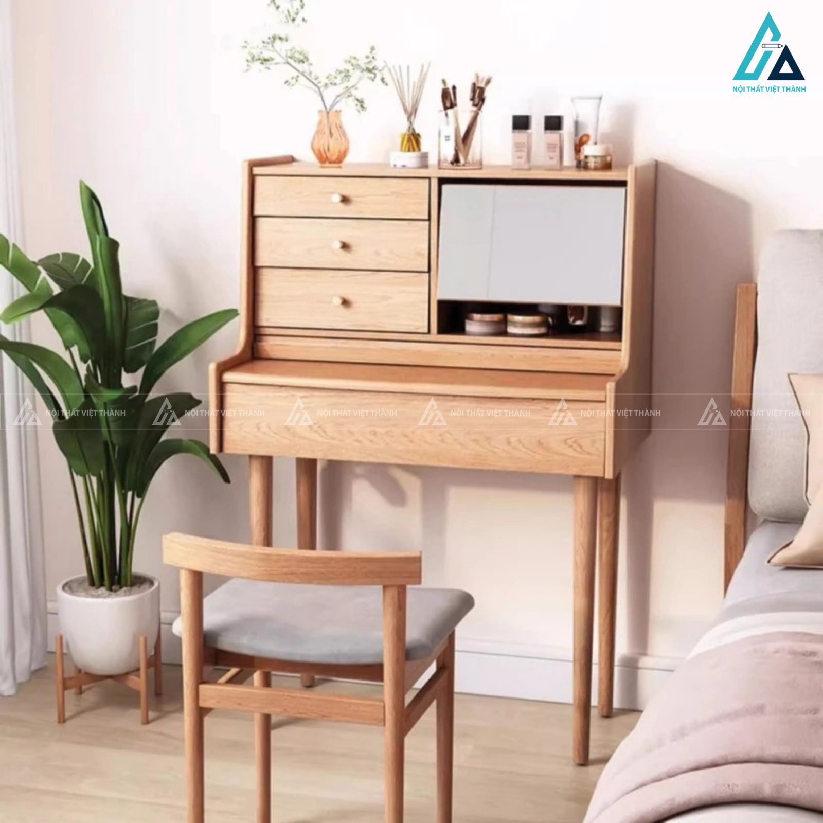 Combo giường ngủ gỗ đầu giường bọc nệm và tủ đồ đa năng tiện nghi 4