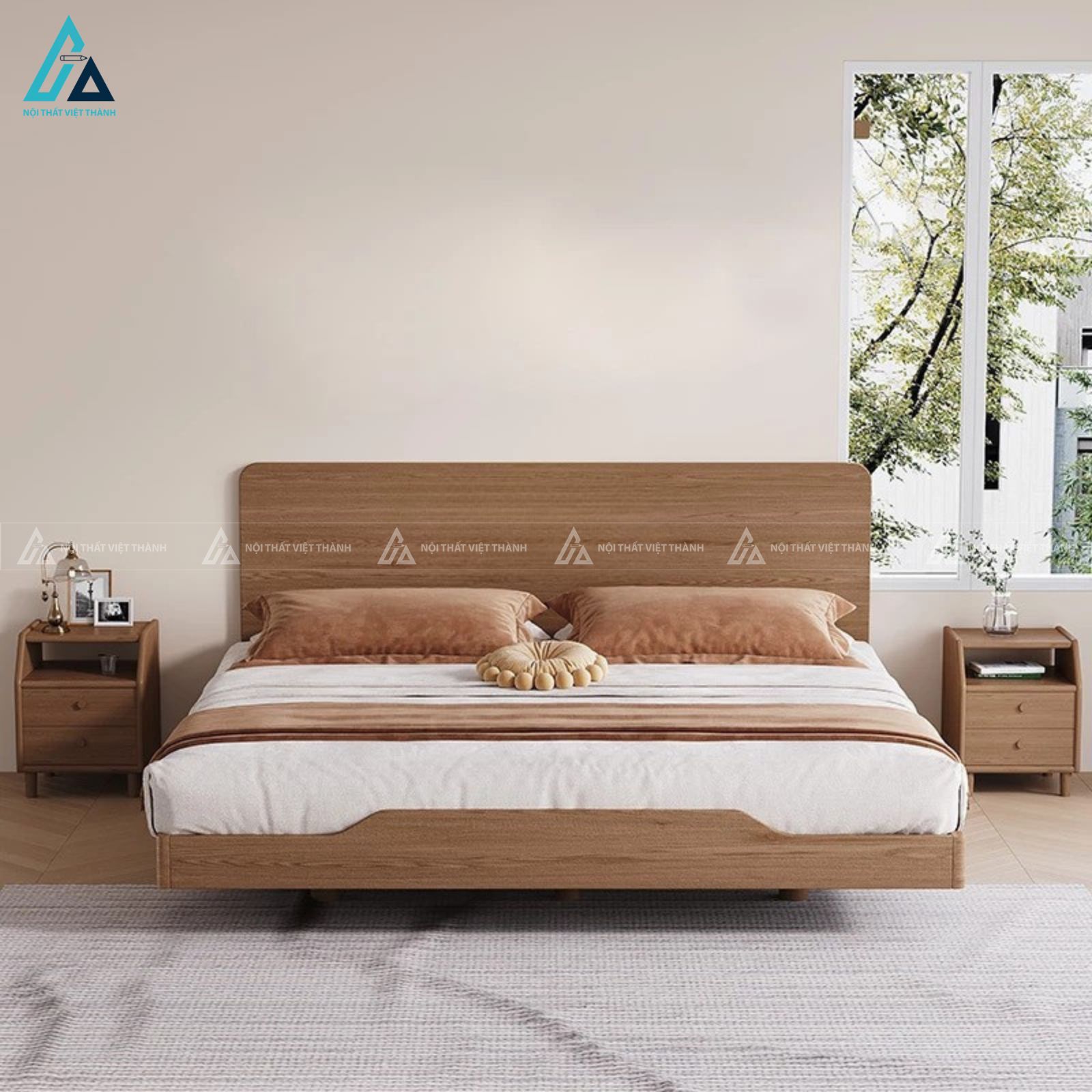 Combo giường ngủ chân thấp và tủ áo cánh mây tự nhiên hiện đại 4