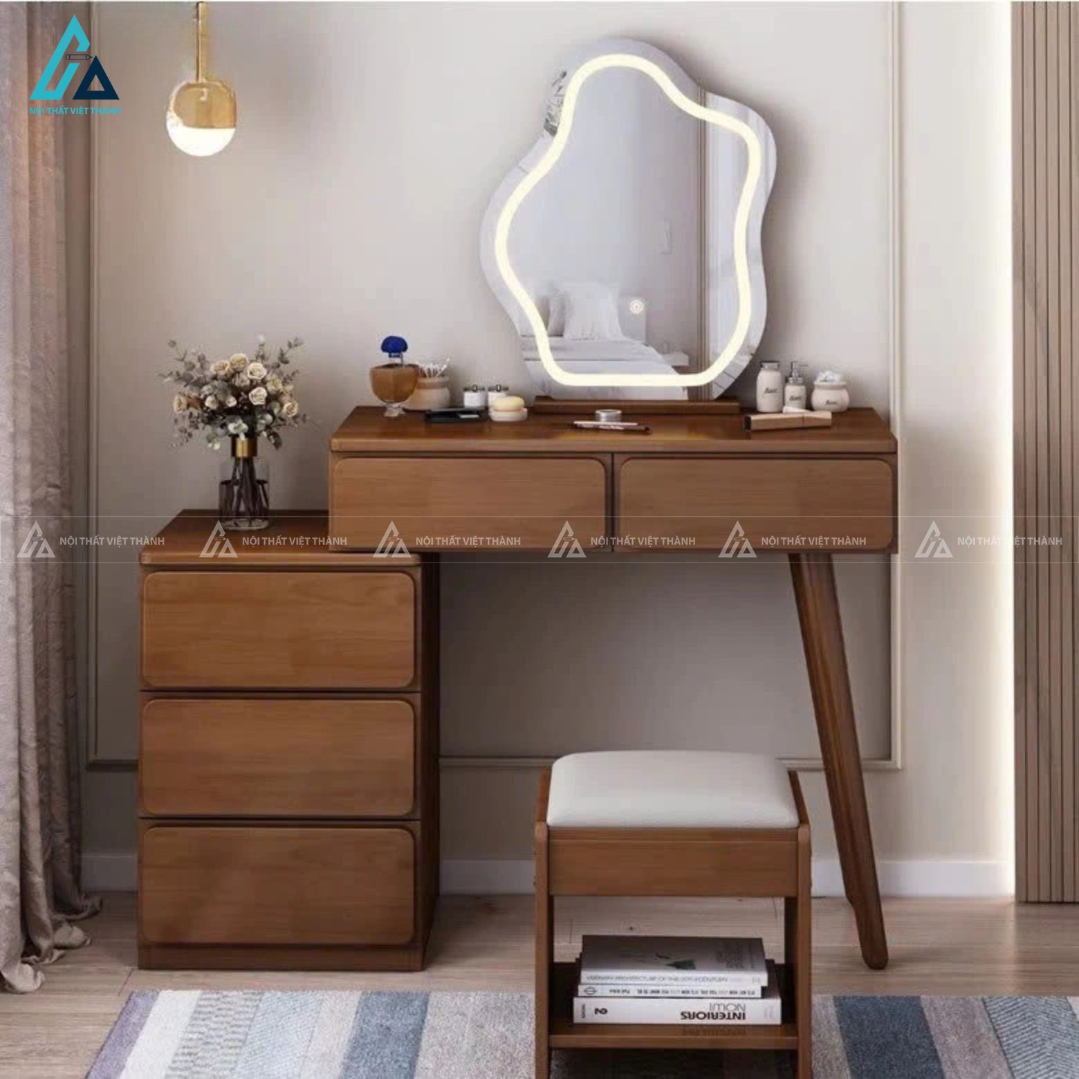 Combo giường ngủ kết hợp tủ áo và bàn phấn gương đèn led 4