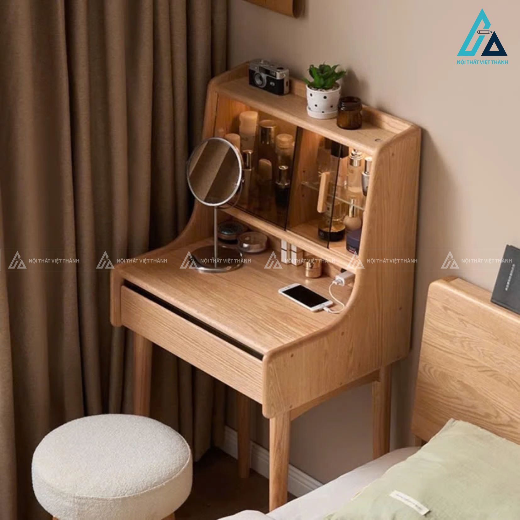 Bộ giường ngủ chân cao kết hợp bàn học và hệ tủ quần áo đa năng 5