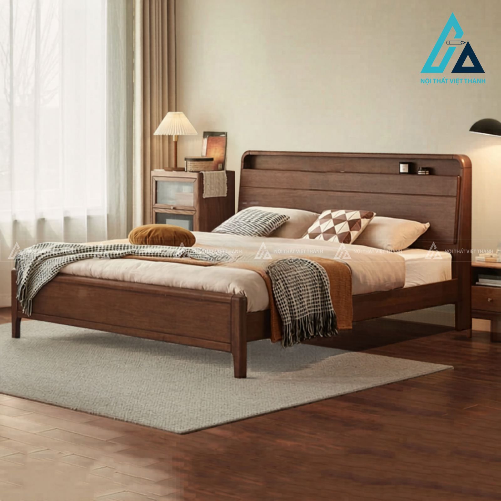 Combo phòng ngủ gỗ tự nhiên phối cánh tủ mây đan phong cách 5