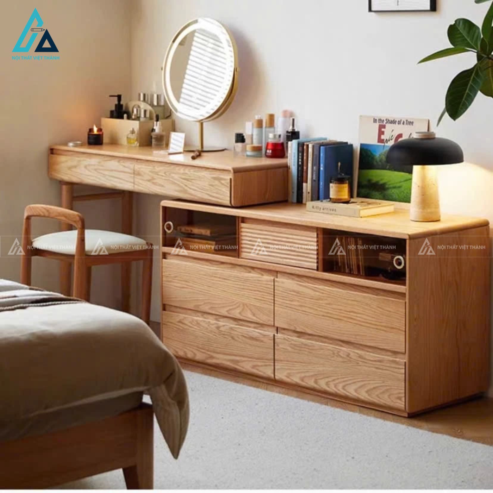 Combo giường ngủ kết hợp tủ áo cánh lùa và bàn trang điểm thông minh 5