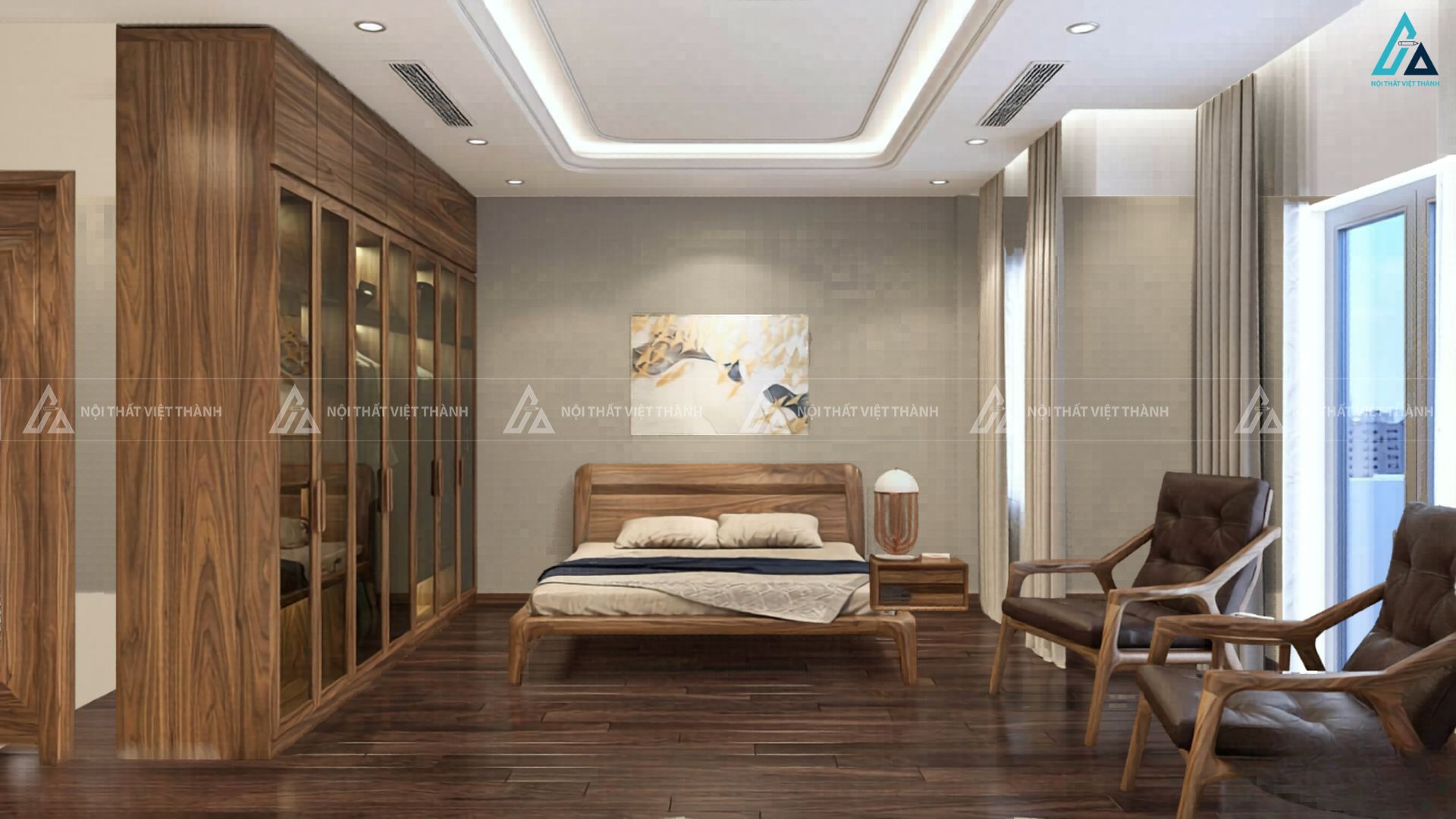 Combo tủ quần áo kịch trần tích hợp bàn làm việc và giường ngủ gỗ 4