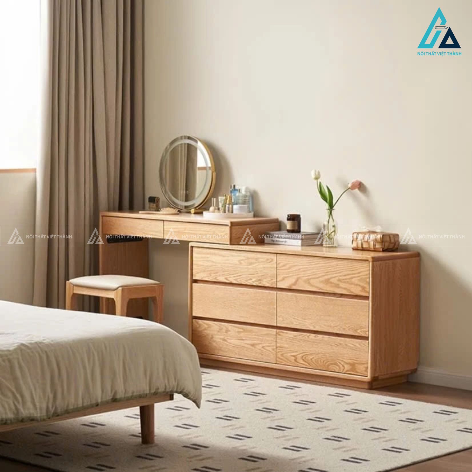 Bộ giường ngủ chân cao kết hợp bàn học và hệ tủ quần áo đa năng 6