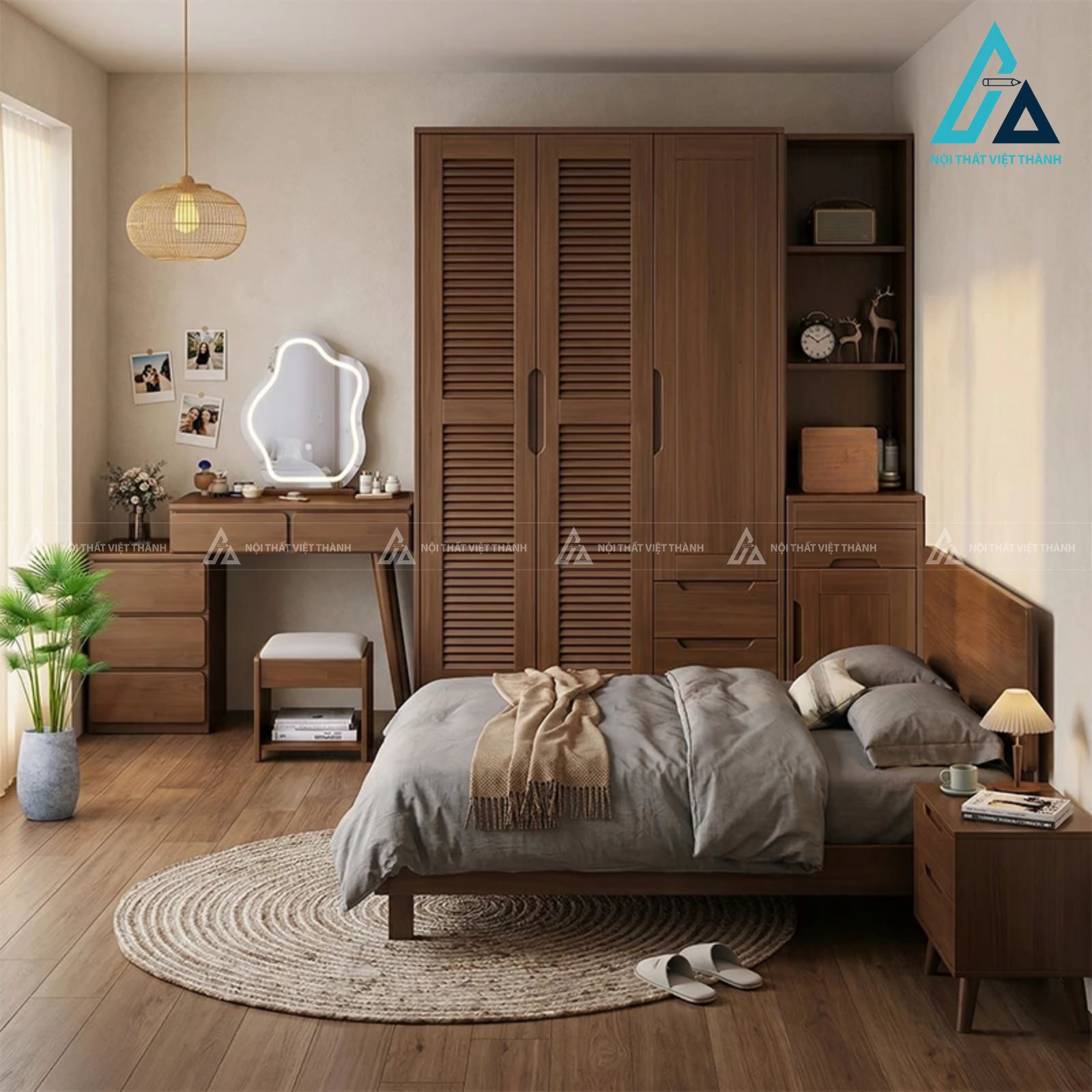 Combo phòng ngủ tích hợp tủ quần áo và bàn trang điểm hiện đại