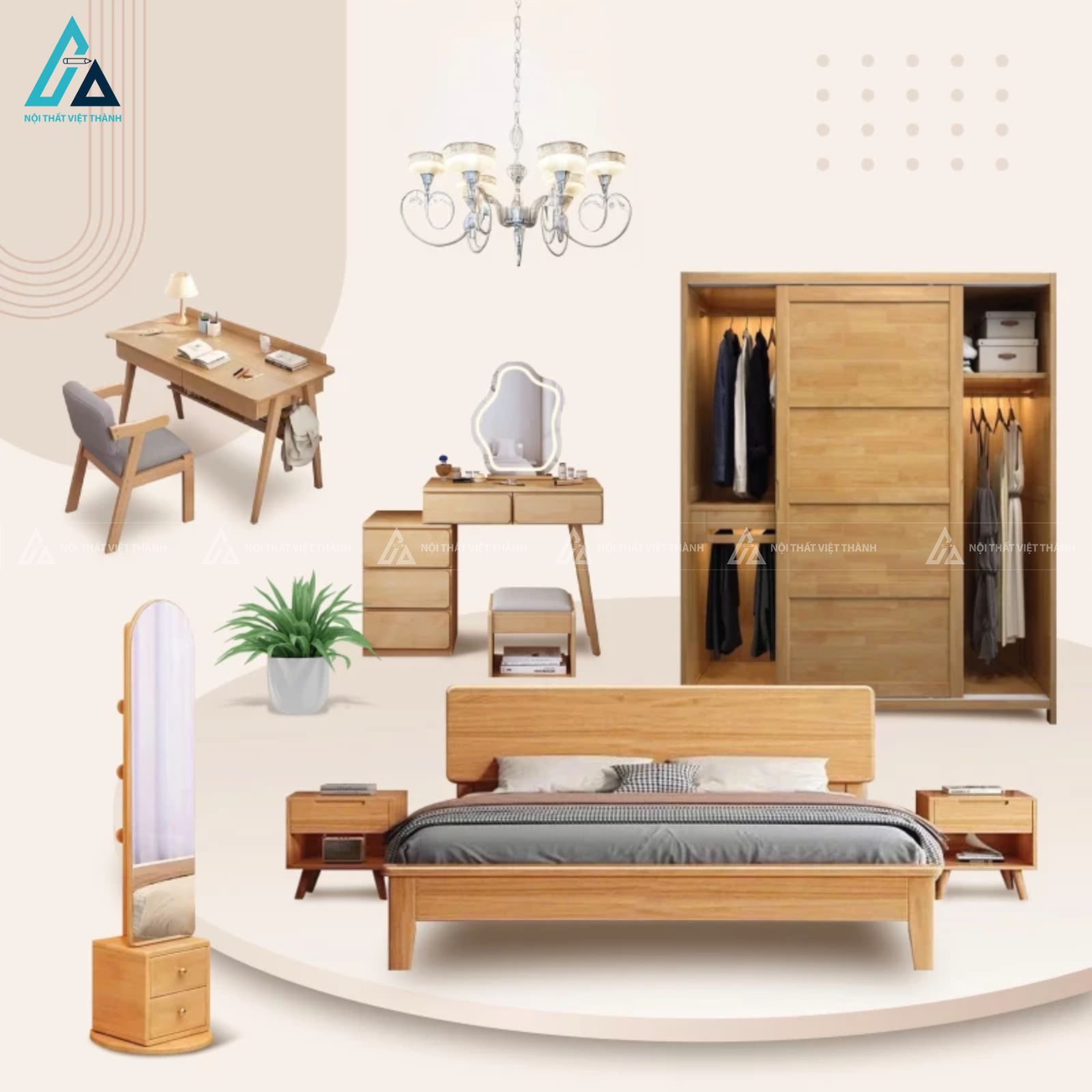 Combo phòng ngủ thông minh giường chân cao và tủ cánh lùa