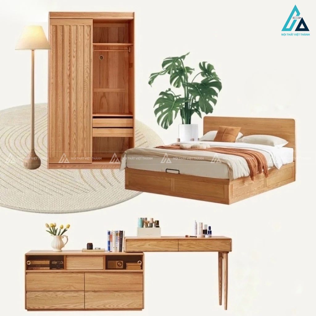 Combo giường ngủ kết hợp tủ áo cánh lùa và bàn trang điểm thông minh