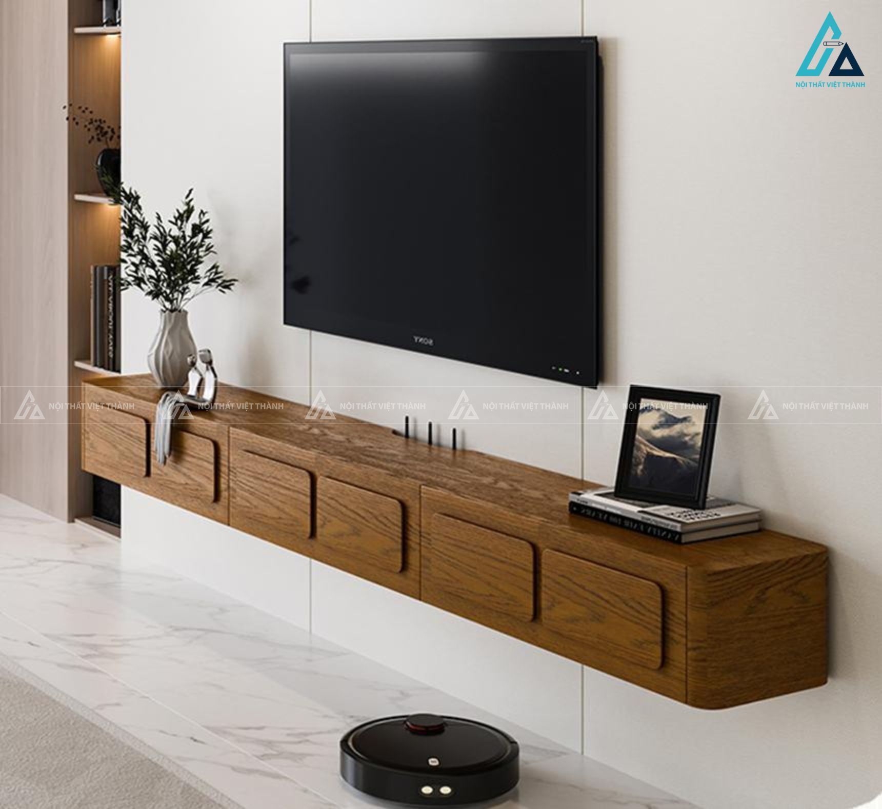 Kệ tivi treo tường gỗ tự nhiên hiện đại tiết kiệm diện tích