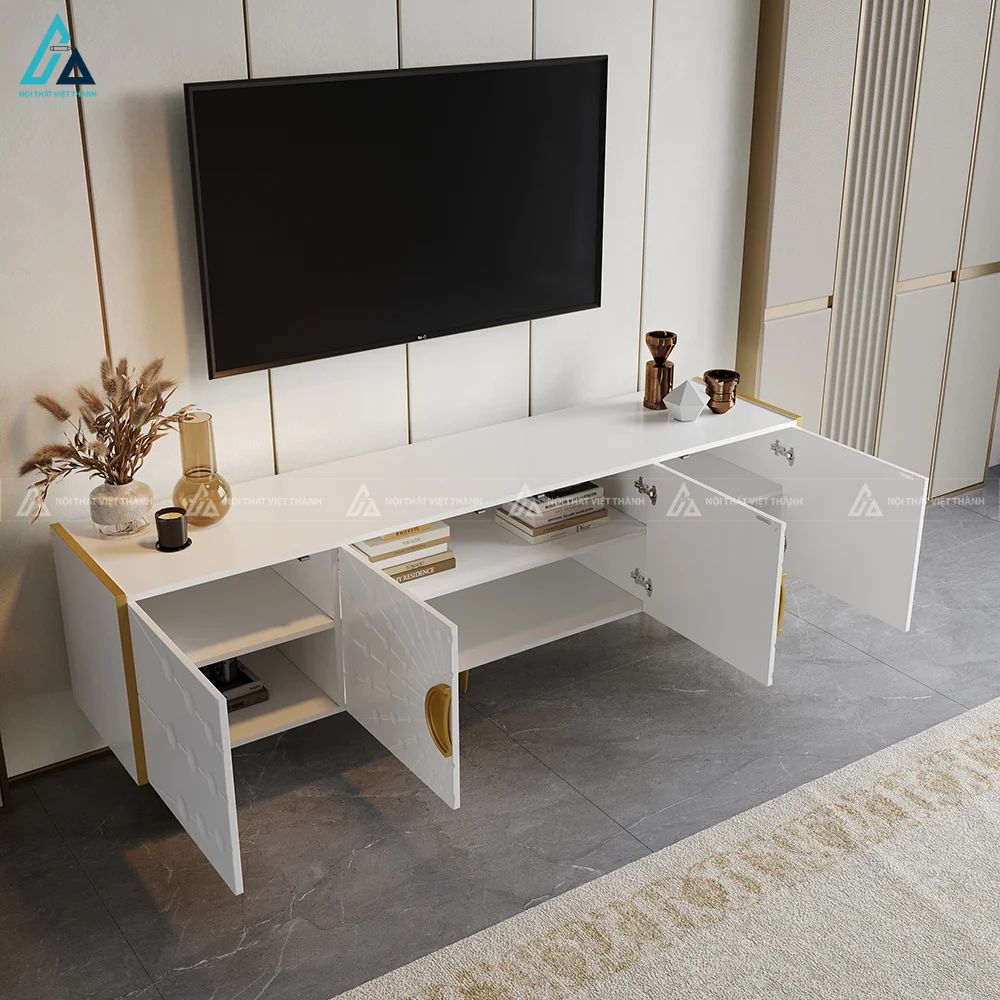 Kệ ti vi kết hợp tủ trang trí thiết kế họa tiết mặt trời 2