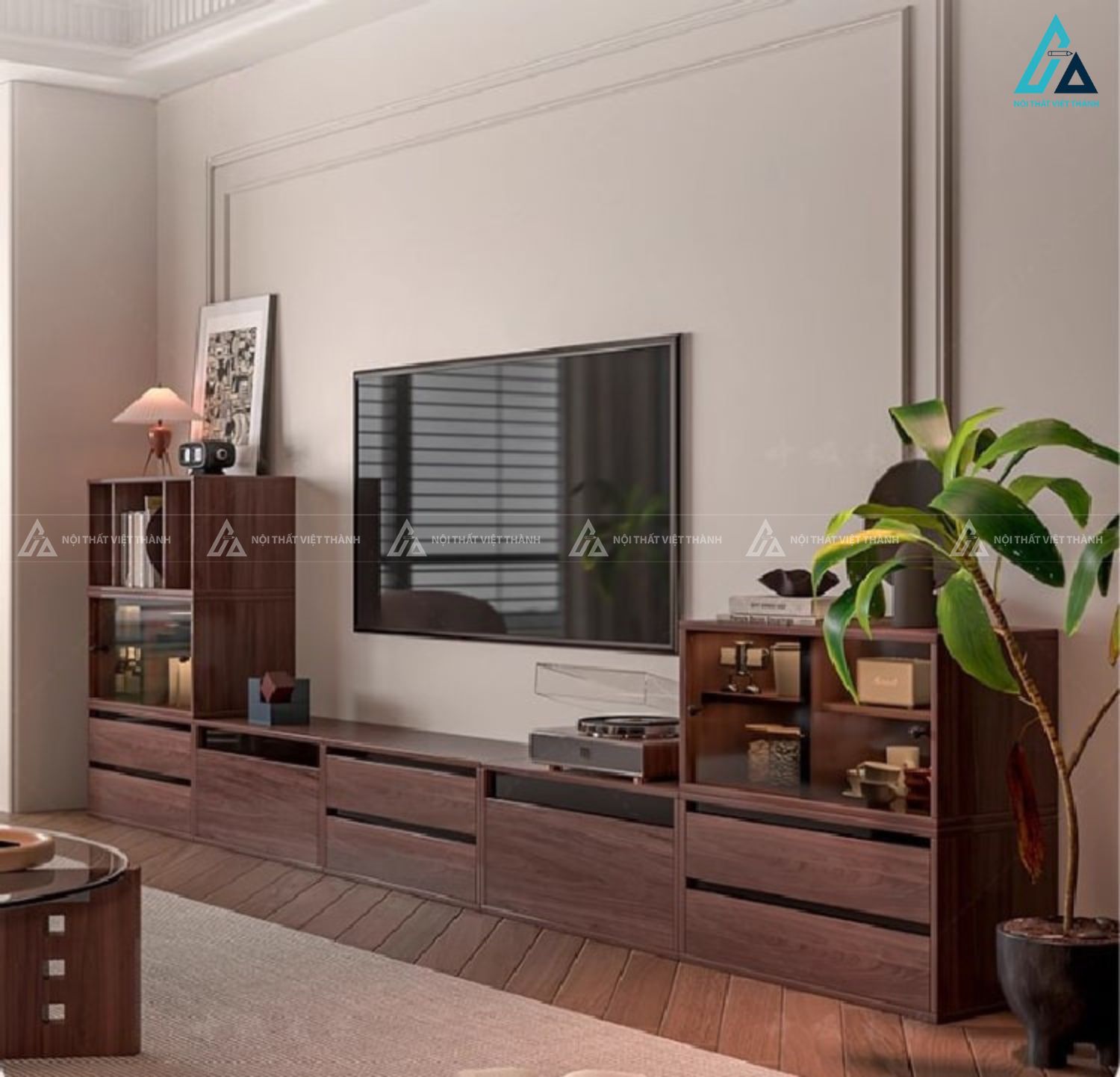 Kệ tivi gỗ công nghiệp kết hợp tủ trang trí đa năng hiện đại