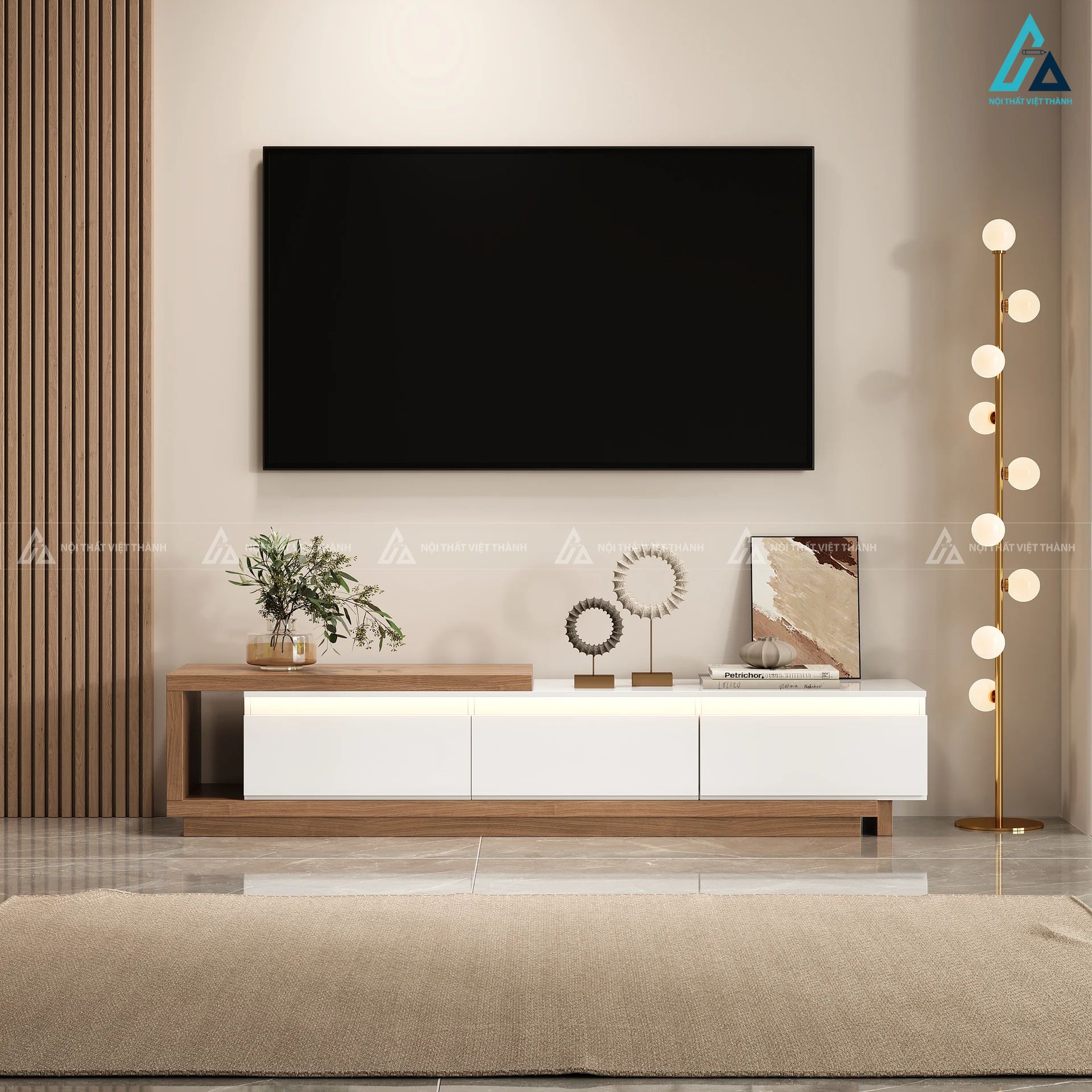 Kệ tivi gỗ công nghiệp hiện đại kết hợp ngăn kéo thông minh 3