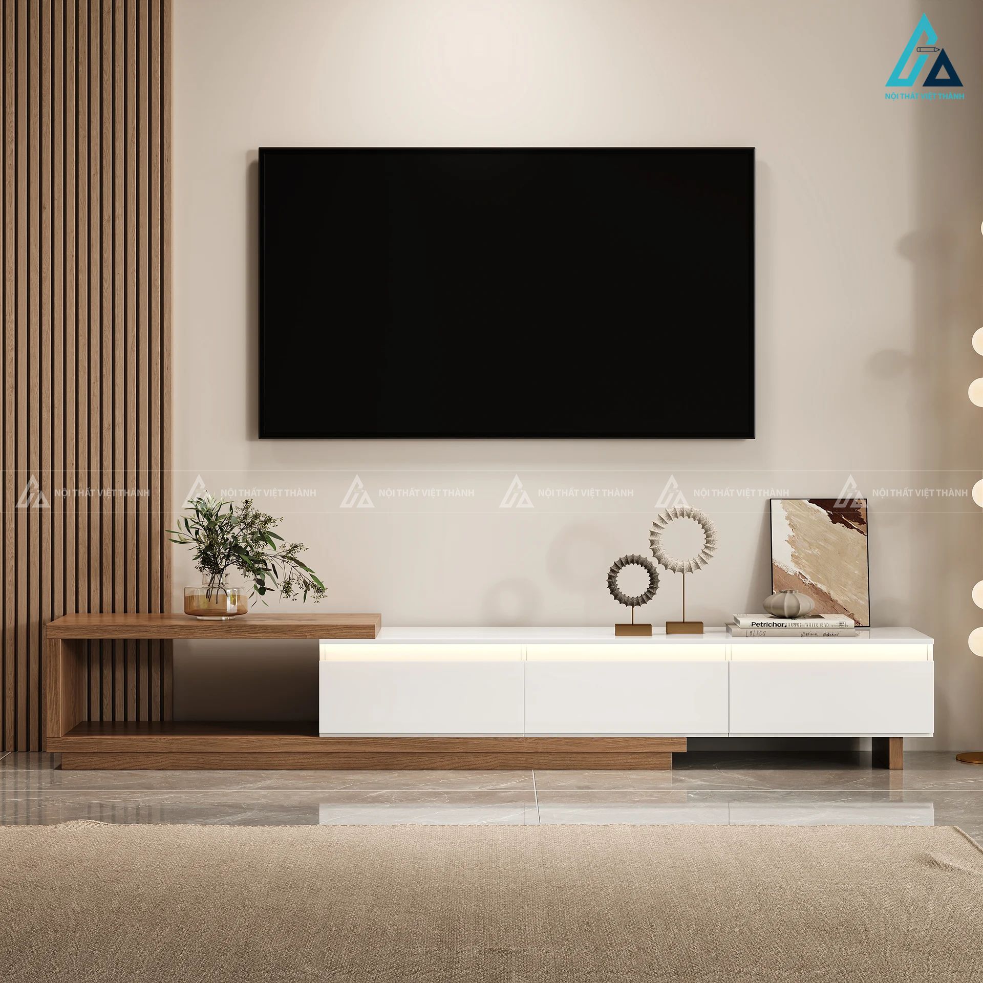 Kệ tivi gỗ công nghiệp hiện đại kết hợp ngăn kéo thông minh
