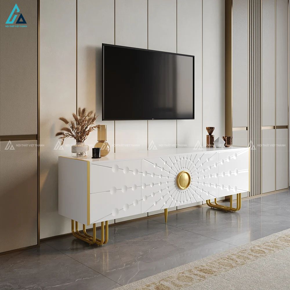 Kệ ti vi kết hợp tủ trang trí thiết kế họa tiết mặt trời 5