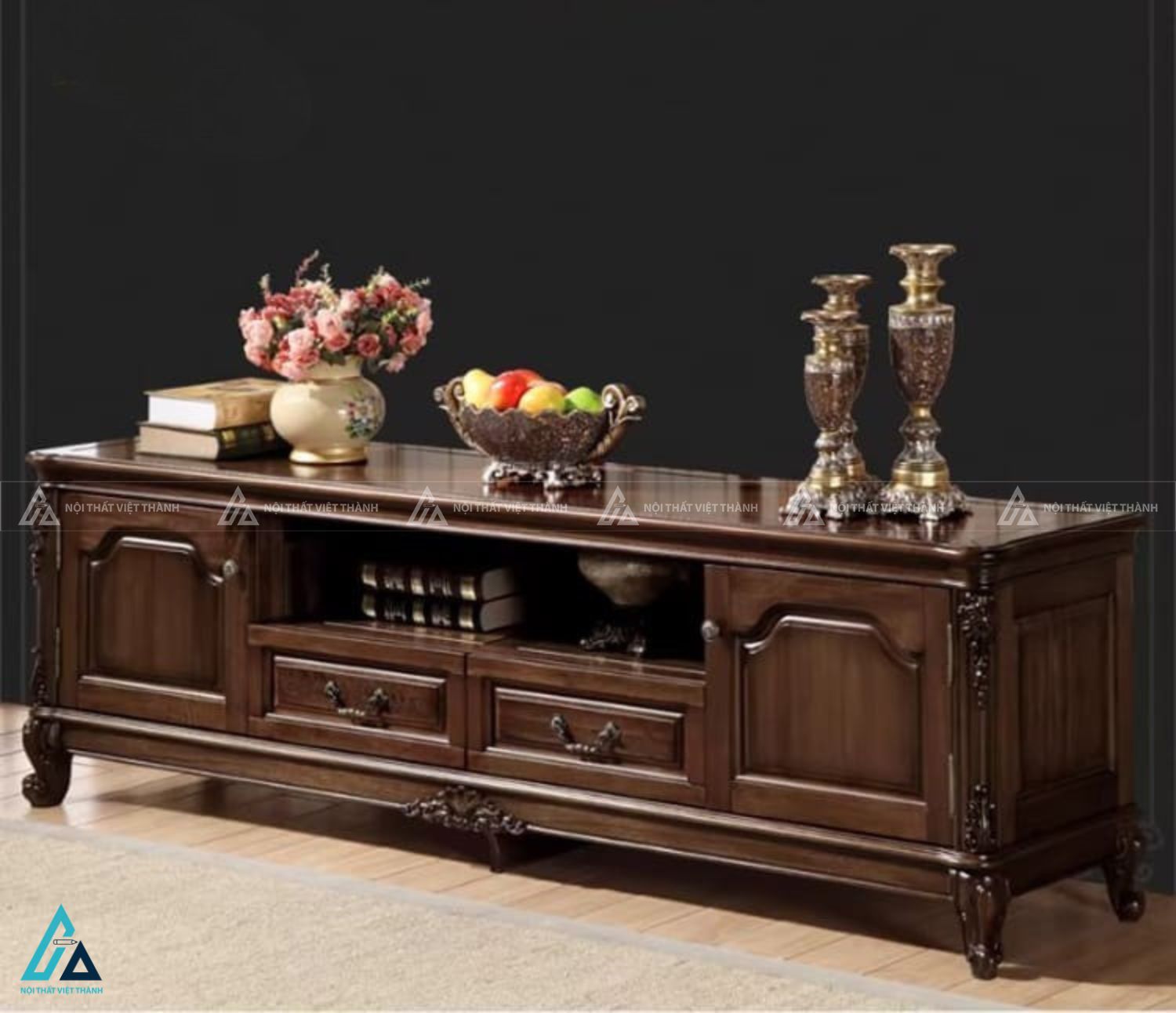 Kệ tivi gỗ thiết kế cổ điển sang trọng cho phòng khách đẹp 1